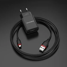 СЗУ-адаптер USB Borofone BA20A 2.1A + MicroUSB-кабель (Чёрный)